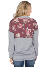 Floral Splice Pink Kangaroo Pocket Zip Collar Sweatshirt