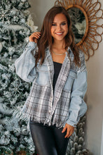 Plaid Patchwork Fringed Flap Pockets Denim Jacket