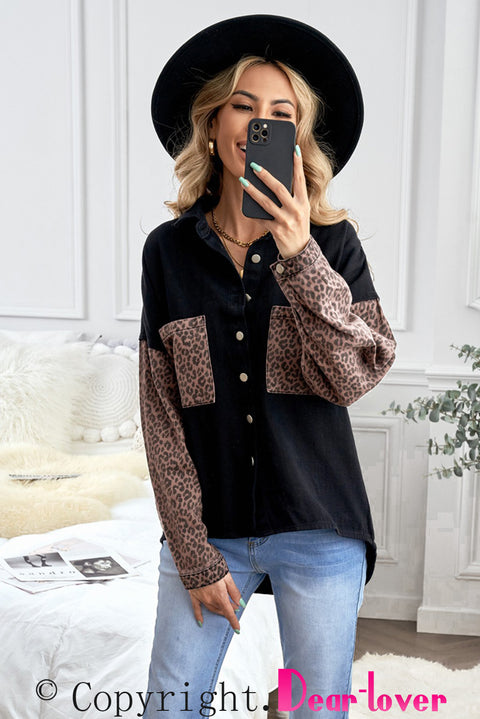 Sky Blue Contrast Leopard Denim Jacket