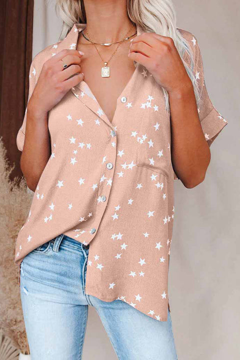 Stars Print Cuffed Sleeves Shirt