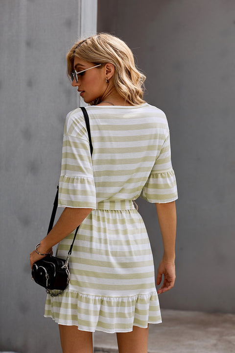 Stripes Ruffle Short Dress