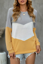 Chevron Waffle Colorblock Pullover Sweatshirt