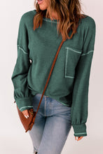 Contrast Stitching Trim Waffle Knit Pullover