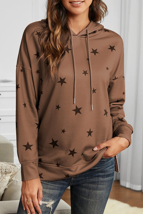 Star Print Hoodie with Side Slits