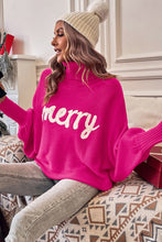 Merry Letter Embroidered High Neck Sweater