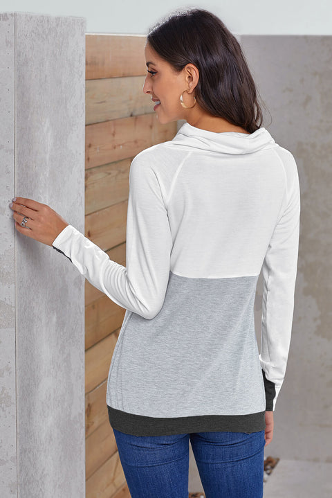 Dual Gray Colorblock Thumbhole Sleeved Sweatshirt