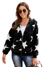 Camo Print Zipper Fleece Hooded Coat with Pockets