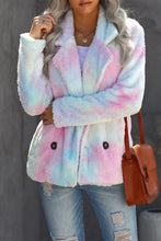 Tie Dye Lapel Collar Open Front Fleece Coat