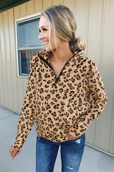 Women's Warm Quarter Zip Leopard Sherpa Pullover