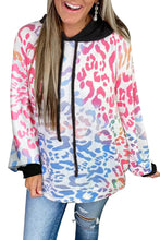 Multicolor Colorful Leopard Drawstring Splicing Hoodie