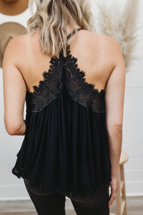 Lace Splicing Ruffled V Neck Cami Top