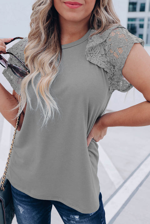 Tiered Lace Sleeve Knit Top