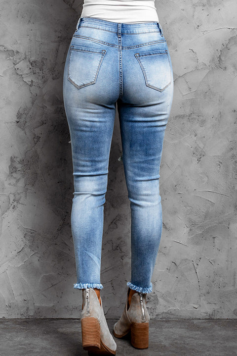 Medium Wash Distressed Skinny Ankle Jeans