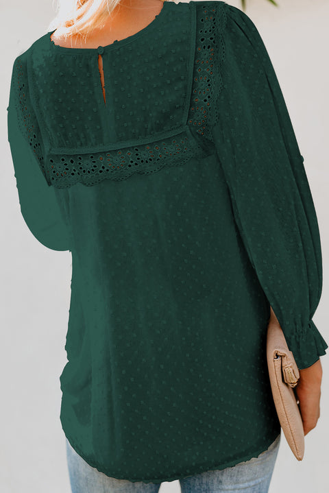 Swiss Dot Hollow Out Ruffle Sleeve Blouse