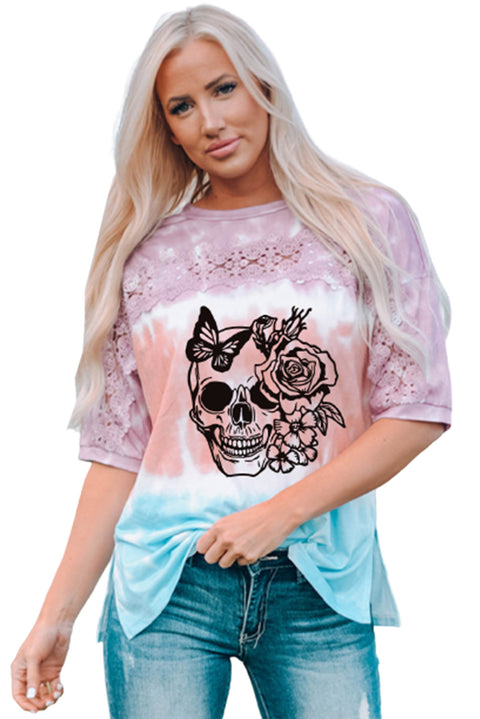 Lace Stitching Tie-dye Short Sleeve T Shirt