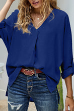 V Neck 3/4 Sleeve High Low Hem Shirt