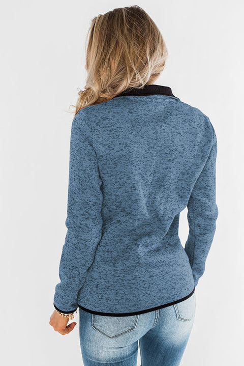 Heathered Turn-down Collar Pullover Sweatshirt