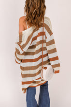 Striped Color Block Hollowed Knit Cardigan