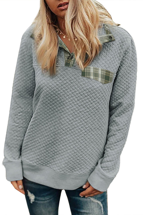 Plaid Splicing Elbow Patch Quilted Long Sleeve Sweatshirt