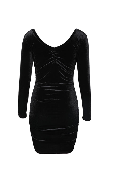 Long Sleeve Ruched Velvet Dress