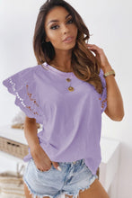 Hollow Out Ruffle Sleeve T-shirt