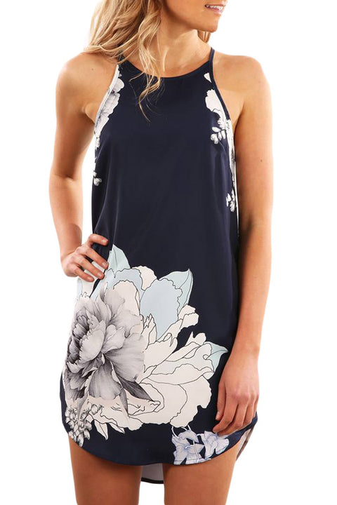 Palm Tree Leaf Print Ivory Sleeveless Dress