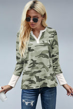 Long Sleeve Cutout V Neck Camo Top