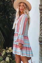 Boho Printed Tiered Bell Sleeve Babydoll Dress