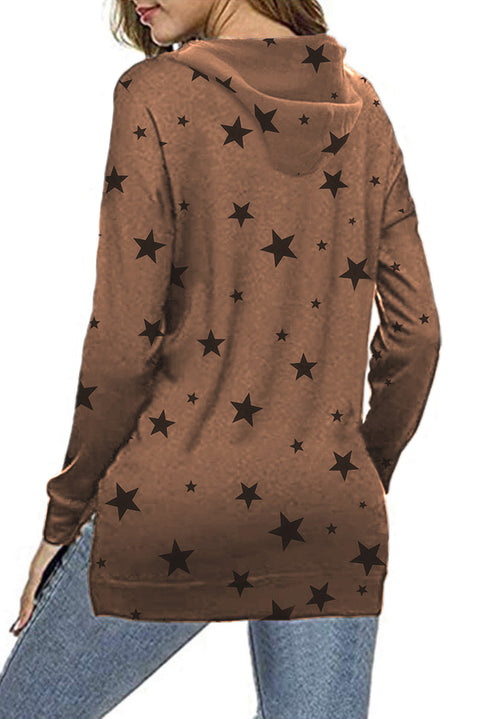 Star Print Hoodie with Side Slits