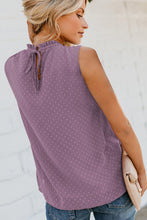 Swiss Dot Smocked Crew Neck Tank