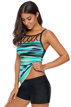 ish Tie Dye Striped Strappy High Neck Tankini Top