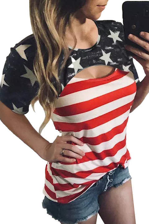 Contrast American Flag Cutout T-Shirt