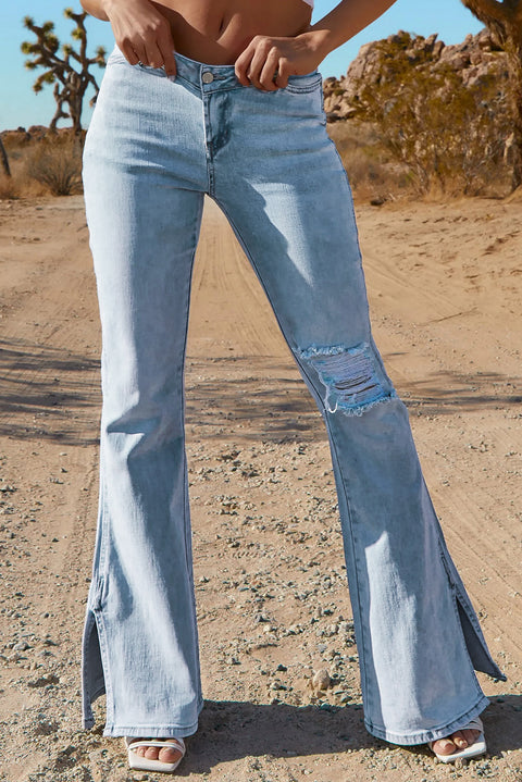 Ripped Slit Legs Flare Jeans