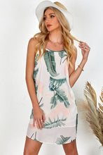 Palm Tree Leaf Print Ivory Sleeveless Dress