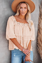 Beige Puff Sleeve Eyelet Babydoll Blouse - HannaBanna Clothing