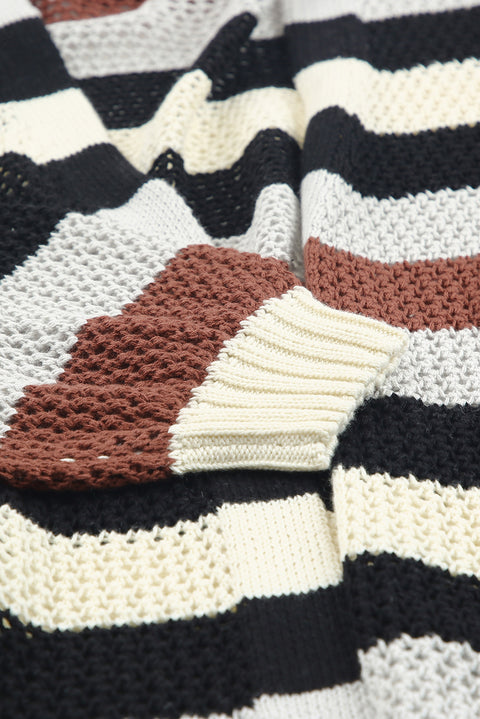 Striped Color Block Hollowed Knit Cardigan