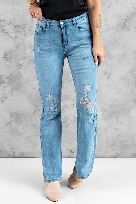 Wash Distressed Flare Jeans