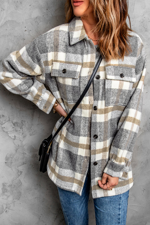 Plaid Print Pocket Women Shacket