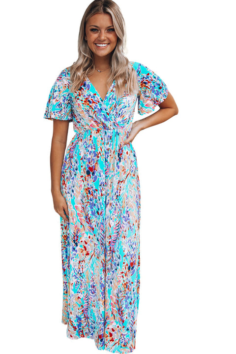 Wrap V Neck Floral Maxi Dress