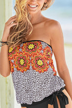 Retro Floral Leopard Pattern Strapless Tankini Set