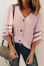 Flare Sleeve V Neck Button Down Blouse