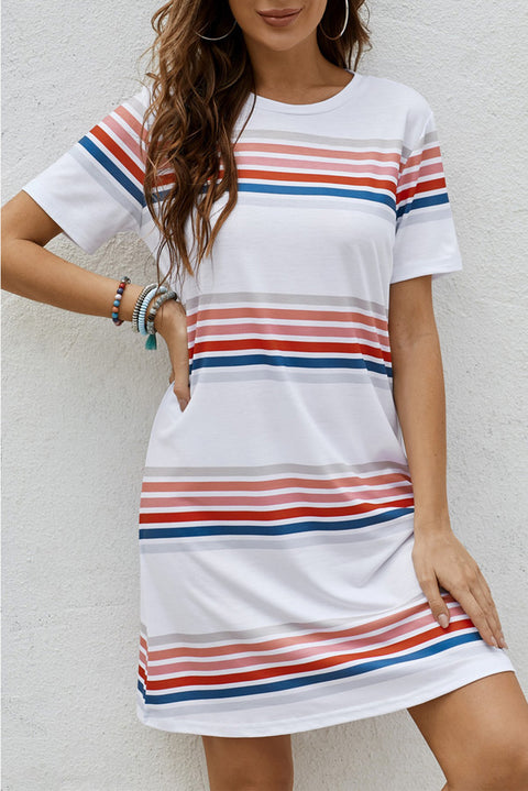 Striped Print Round Neck T-shirt Mini Dress