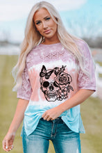 Lace Stitching Tie-dye Short Sleeve T Shirt