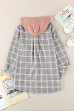 Khaki Drawstring Plaid Hooded Shirt Coat