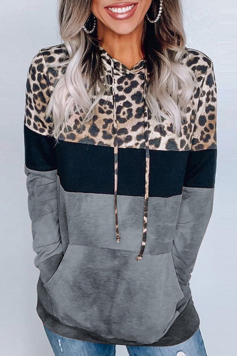 Sudadera con capucha y diseño teñido anudado con estampado de leopardo