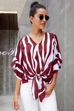 Vertical Stripes V Neck 3/4 Sleeve Blouse