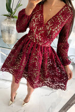 V Neck Lace Skater Mini Dress