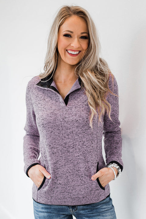 Heathered Turn-down Collar Pullover Sweatshirt