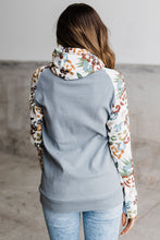 Print Sleeve Patchwork Hoodie with Pocket