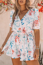 Floral Print Puff Sleeves Romper